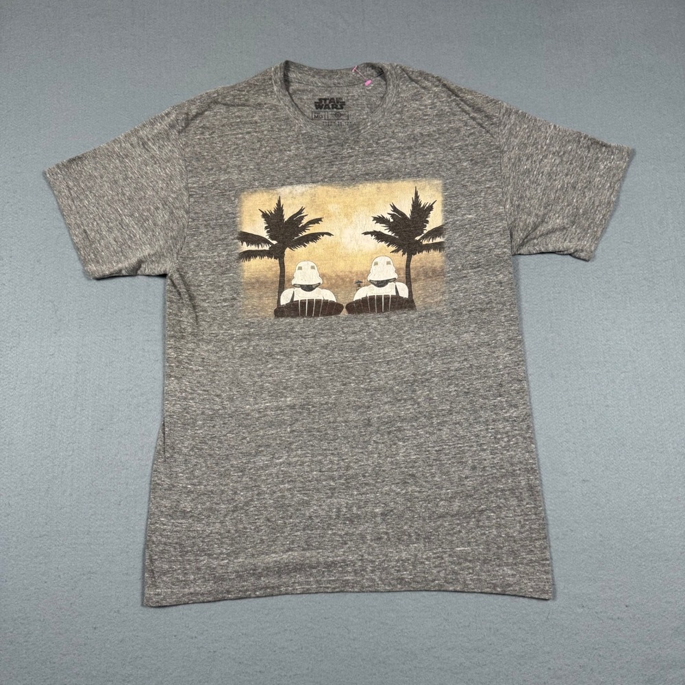 Star Wars T Shirt Mens Medium Gray Tri-Blend Stormtrooper Beach Tropical Graphic